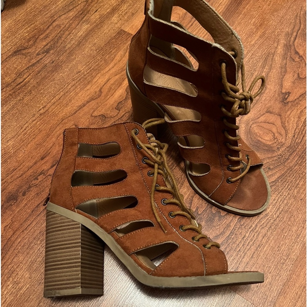 Brown heeled booties